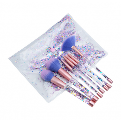 7pcs Cosmetic Tools Makeup Brushes Set  Bling Brush Set wholesale Quicksand Transparent Handle