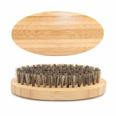 Wholesale private label bamboo beard brush with boar bristle for men grooming kit